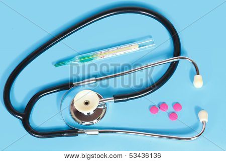 Phonendoscope on a blue background