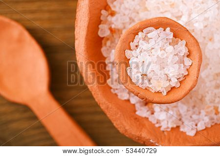 Himalayan Pink Crystal Rock salt  in rustic clay bowls
