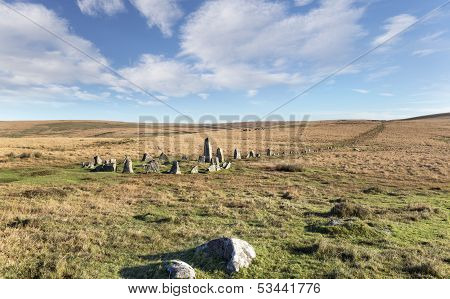 Dartmoor Stone Circle At Down Tor