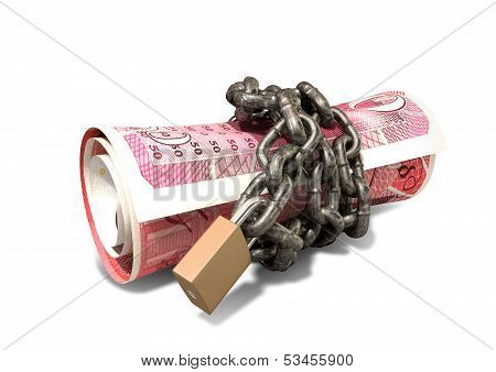 Rolled Up And Shackled British Pounds Lying