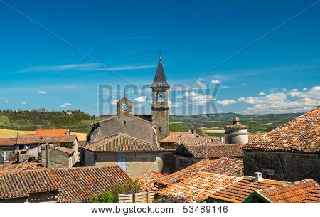 View over Lautrec village rooftops, France 