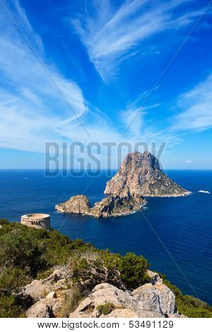 Ibiza Es Vedra view from Torre des Savinar Tower San Jose in Balearic Islands