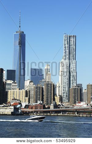 Freedom Tower and Beekman Tower in Lower Manhattan