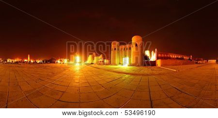 Panorama of western gate (Ata Darvoza) to ancient town of Itchan Kala. Khiva, Uzbekistan