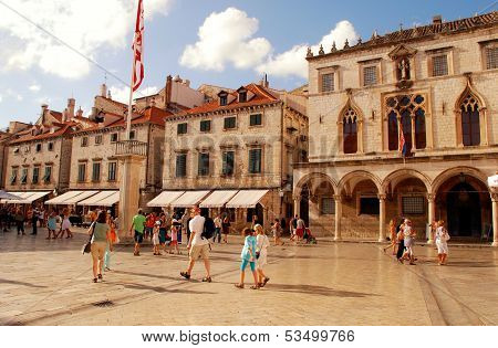 Tourists On Stradun Street In Dubrovnik, Croatia