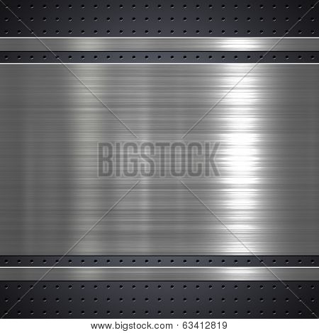 Metal plate on metal mesh background or texture
