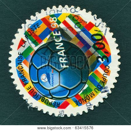 FRANCE, CIRCA 1998: FIFA WORLD CUP 1998 in France - a stamp showing a football, circa, 1998