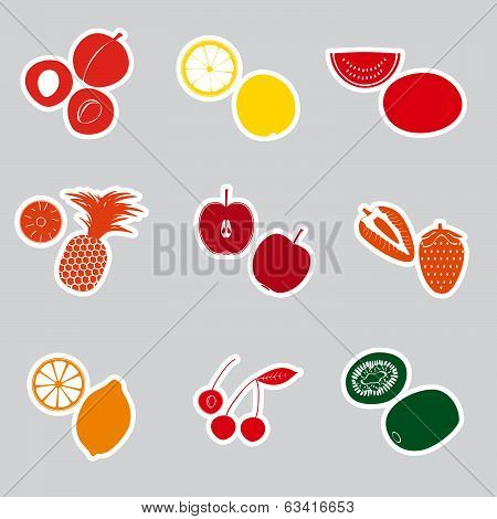 color fruits and half fruits stickers eps10