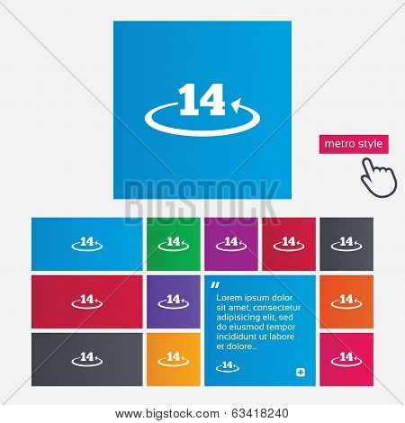 Return of goods within 14 days sign icon.
