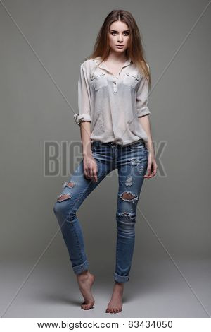 A photo of beautiful girl is in fashion style, glamour