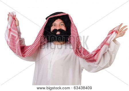 Dancing funny arab man isolated on white