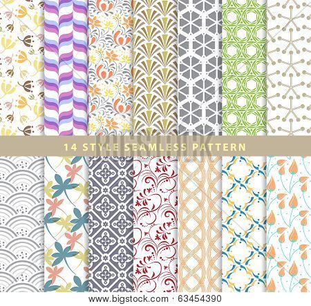 Set of various seamless pattern 14 style vector eps10