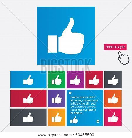 Like sign icon. Hand finger up symbol.