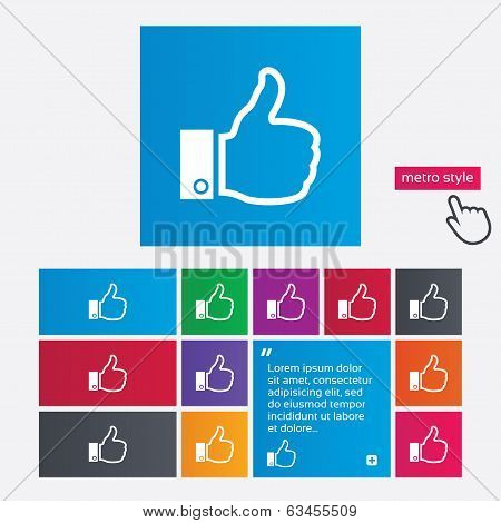 Like sign icon. Hand finger up symbol.