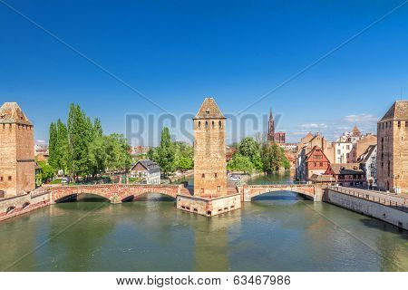 Strasbourg, medieval bridge Ponts Couverts. Alsace, France. 