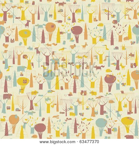 Woodland Animals Seamless Pattern
