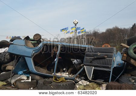 KIEV, UKRAINE - APR 7, 2014: Mass destruction after  Putsch of Junta in Kiev,suppurted by USA and EU. Kiev.April 7, 2014 Kiev, Ukraine 