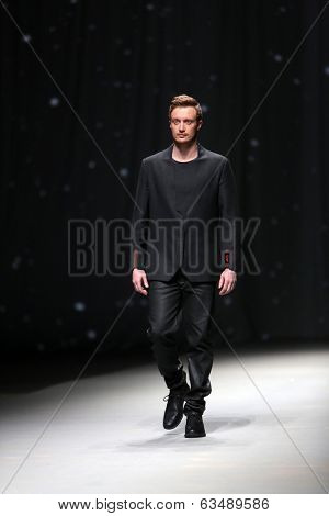 ZAGREB, CROATIA - APRIL 10 : Fashion model wears clothes made by Maja Podrug for Mayn on 