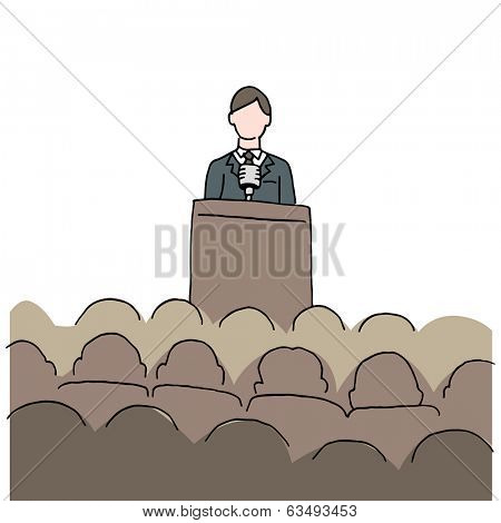 An image of a man making a public speech.