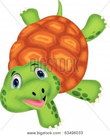 Cute turtle cartoon standing with hand