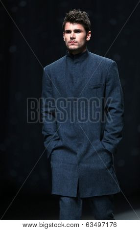 ZAGREB, CROATIA - APRIL 10 : Fashion model wears clothes made by Maja Podrug for Mayn on 