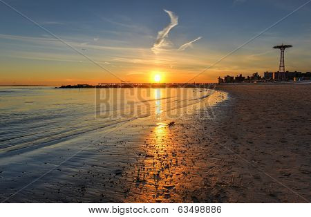 Brighton And Coney Island Beach Sunset