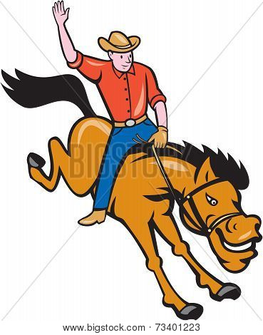 Rodeo Cowboy Riding Bucking Bronco Cartoon