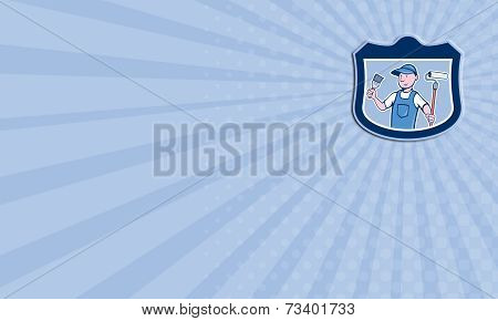 Business Card House Painter Holding Paintbrush Roller Cartoon