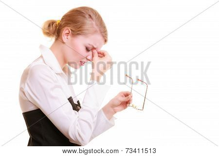 Headache. Woman Suffering From Head Pain Isolated.