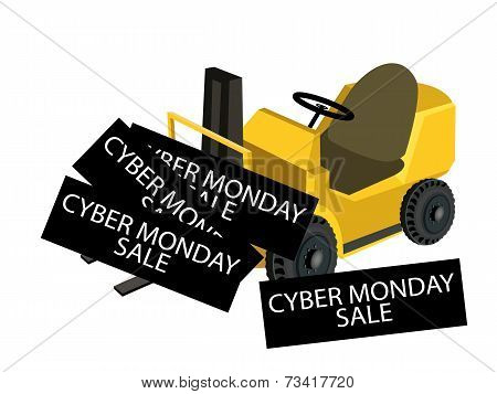 A Forklift Truck Loading Cyber Monday Card