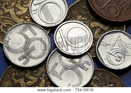 Coins of the Czech Republic. Old Czech heller coins. 
