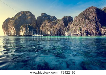 Cliff and the clear sea Phi Phi Leh south of Thailand