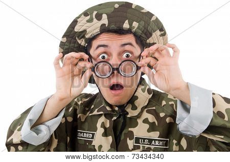 Funny soldier in military concept