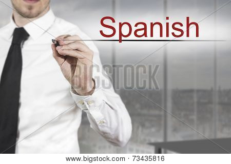 Businessman Writing Spanish In The Air