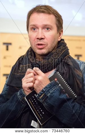 MOSCOW - OCTOBER, 1: Actor Yevgeny Mironov. Press Conference of International Festival-School 'Territoria' at Moscow Museum of Modern Art. October 1, 2014 in Moscow, Russia