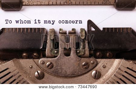 Vintage Inscription Made By Old Typewriter