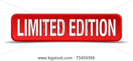 Limited Edition Red 3D Square Button Isolated On White