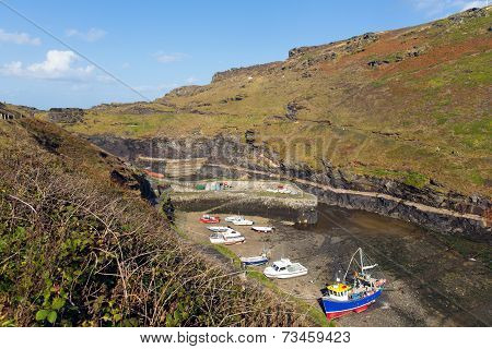 Boscastle harbour North Cornwall between Bude and Tintagel England UK on a beautiful sunny blue sky
