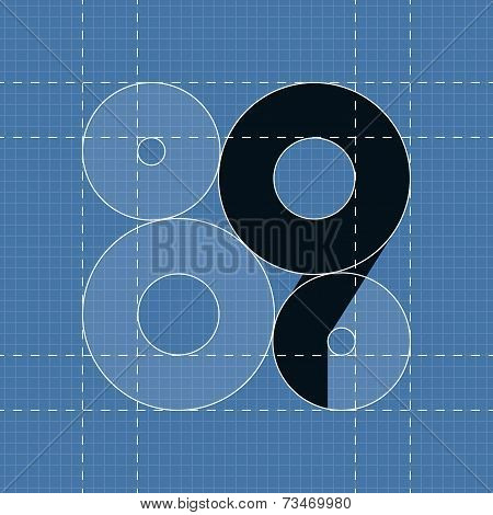 Round engineering font. Symbol 9