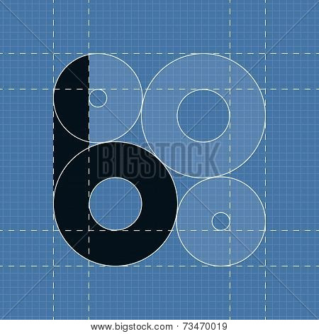 Round engineering font. Symbol B