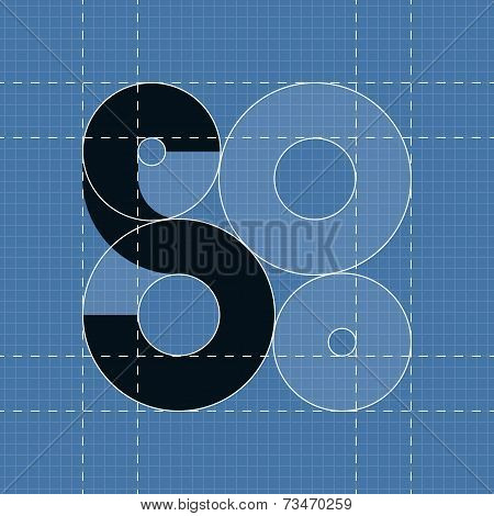 Round engineering font. Symbol S