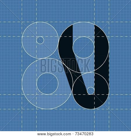 Round engineering font. Symbol V
