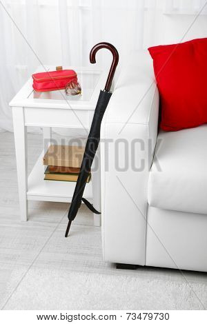 Umbrella in home interior close-up