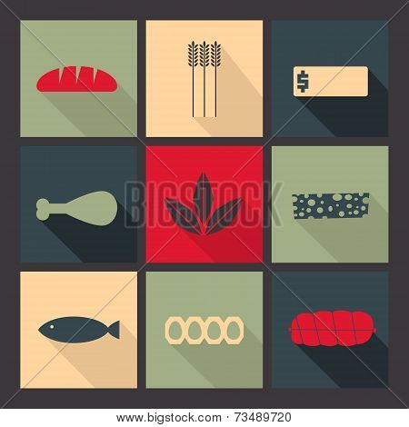 Food. Set  Of Bright Icons In Flat Style