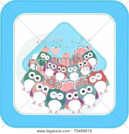 Owls, Birds, Flowers, Cloud And Love Heart