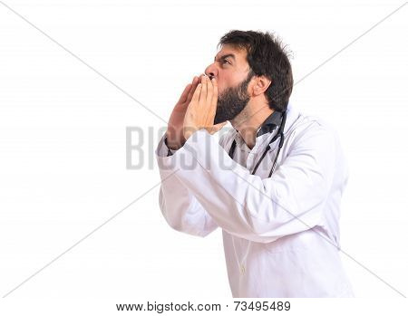Doctor Shouting Over Isolated White Background