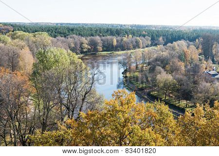 Aerial View Of Rural City In Latvia. Valmiera