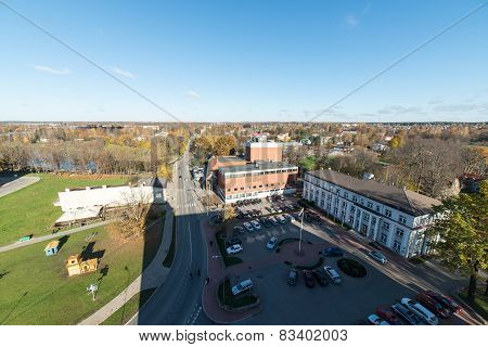 Aerial View Of Rural City In Latvia. Valmiera