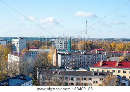 Small Town Panoramic View From Above In The Autumn