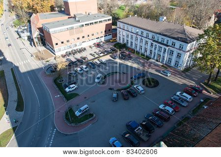 Aerial View Of Rural City In Latvia. Valmiera